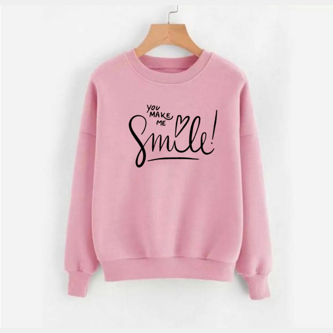 Pink Smile Printed Sweatshirt For Women - Hoodies For Girls