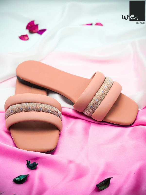 Glittered Bar Slides Casual Footwear for University & School Girls, Vibrant Colors with Stylish Comfort Fit