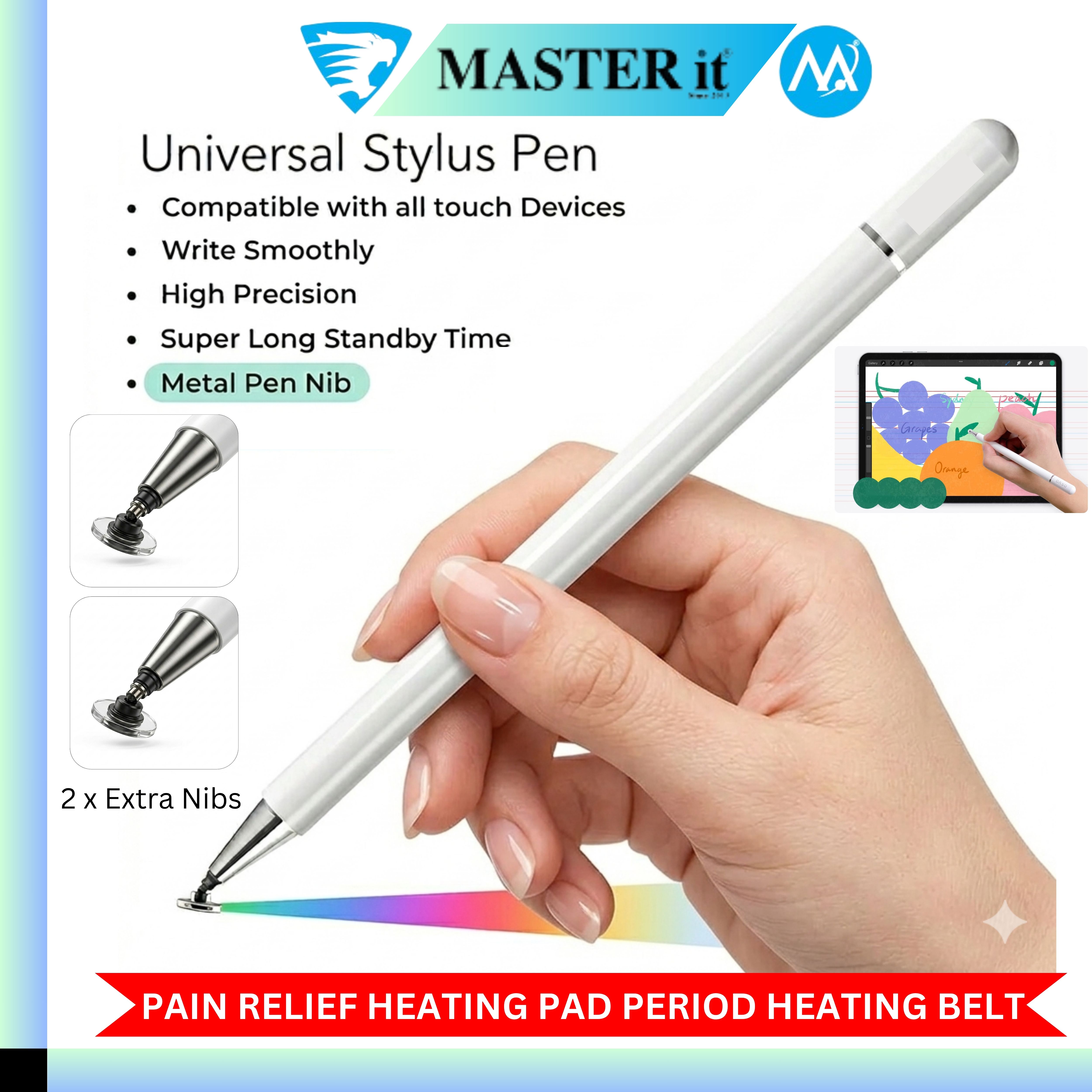 3 in 1 Universal Stylus Pen For Touch Screens - Metal Stylus Pencil One Pro With Flexible Multi Functional Transparent Disc For Writing & Drawing & Navigation Without Any Delay - Compatible With Android,Tablet & Touch Laptops - White