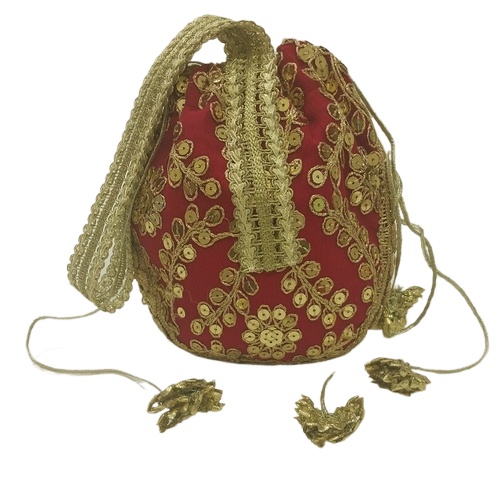 Designer Traditional Embroidered Chiffon Potli Bag 8 Inch Wedding and Party Clutch Gift for Women