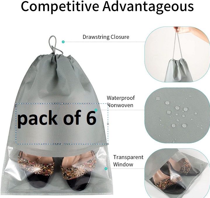 12 Pieces Travel Shoes Storage bag with clear window non-woven with PVC Bag