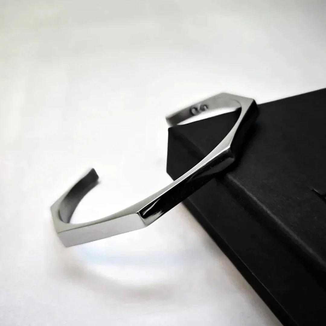 Men’s Hex cuff – Stainless Steel Open Bangle, Minimalist Silver Wristband, Fashion Jewelry