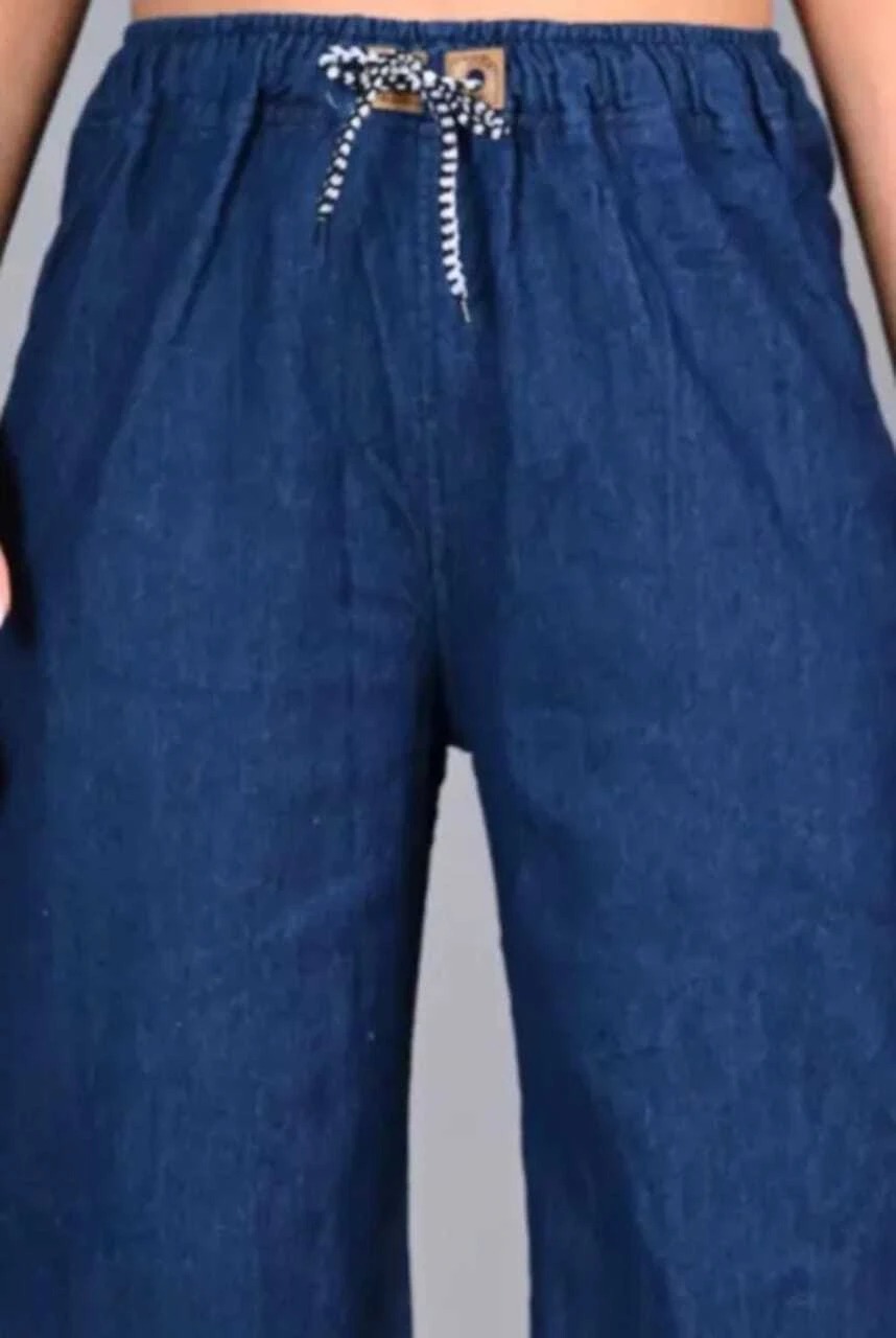 Women's Denim Plazo Jeans Free Size | High Waist Wide Leg Plazo Pants for Girls | Stretchable Casual Denim Trousers for Women