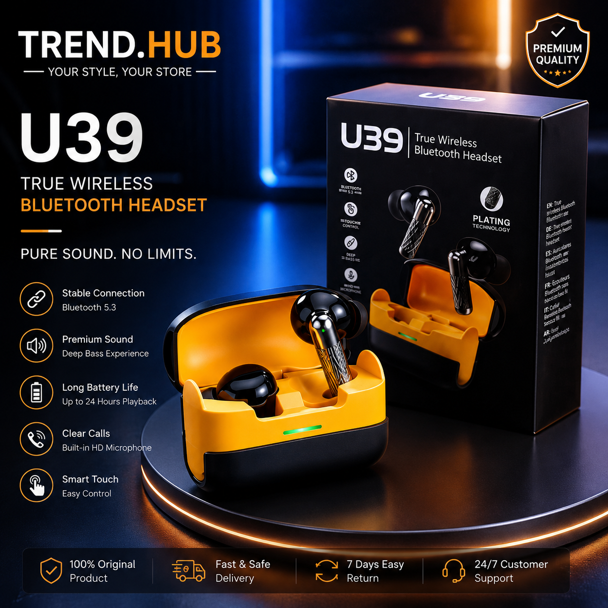 U39 TWS Wireless Gaming Earbuds_Bluetooth Headphones Headset_ENC Noise Cancelling Bluetooth Earphones_Latest 5.3 Bluethoot Chip Powerful Performance Fast Transmission_Long Battery True Stereo EarbudsPremium Sound with Smart Touch Control