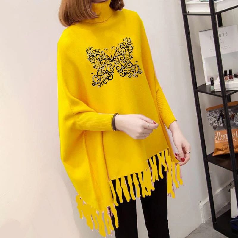Butterfly Women's Bat-Wing Style Printed Fleece Poncho