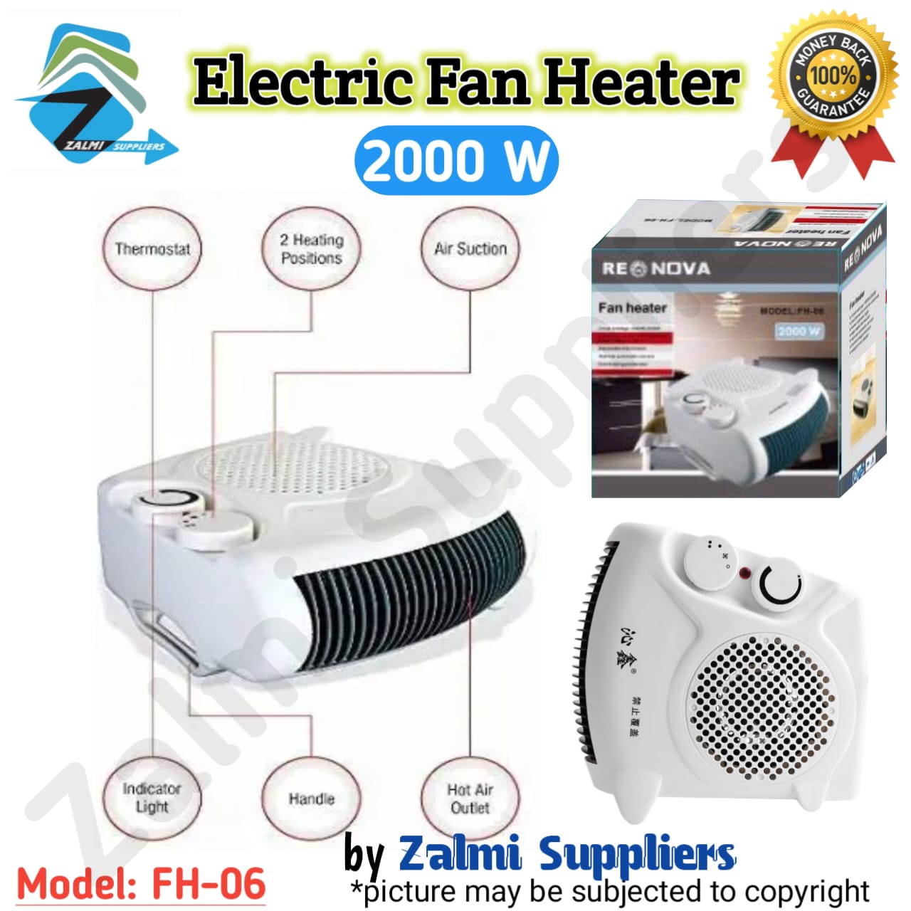 Electric Fan Heater 2000W Dual Positions Imported Quality FH-06 | Daraz.pk