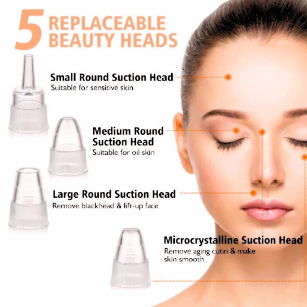 5-in-1 Derma Suction Blackhead Remover Machine | Pore Vacuum Cleaner | Acne Pimple Extractor | Facial Pore Suction Tool | Deep Face Cleaning | Whitehead & Blackhead Removal | Rechargeable Skin Care  Multi-Functional Skin Care Beauty Tool for Nose  & Face