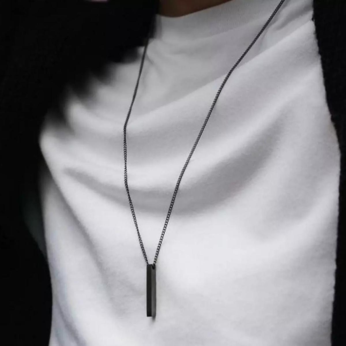 Vertical Bar Black Color Locket Set With Chain Couple Best Friend Ship Stick Necklace Pendant For Girls Women Men Ladies Couples Unisex Friendship Mens Boys Nacklace