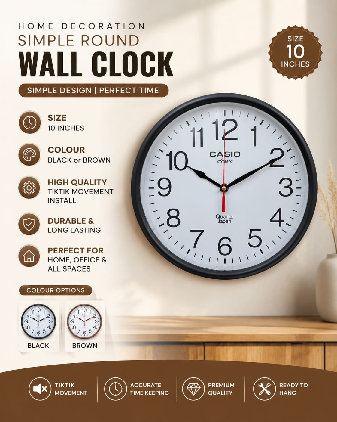 Home Decoration Simple Round New Design Plastic Wall Clock