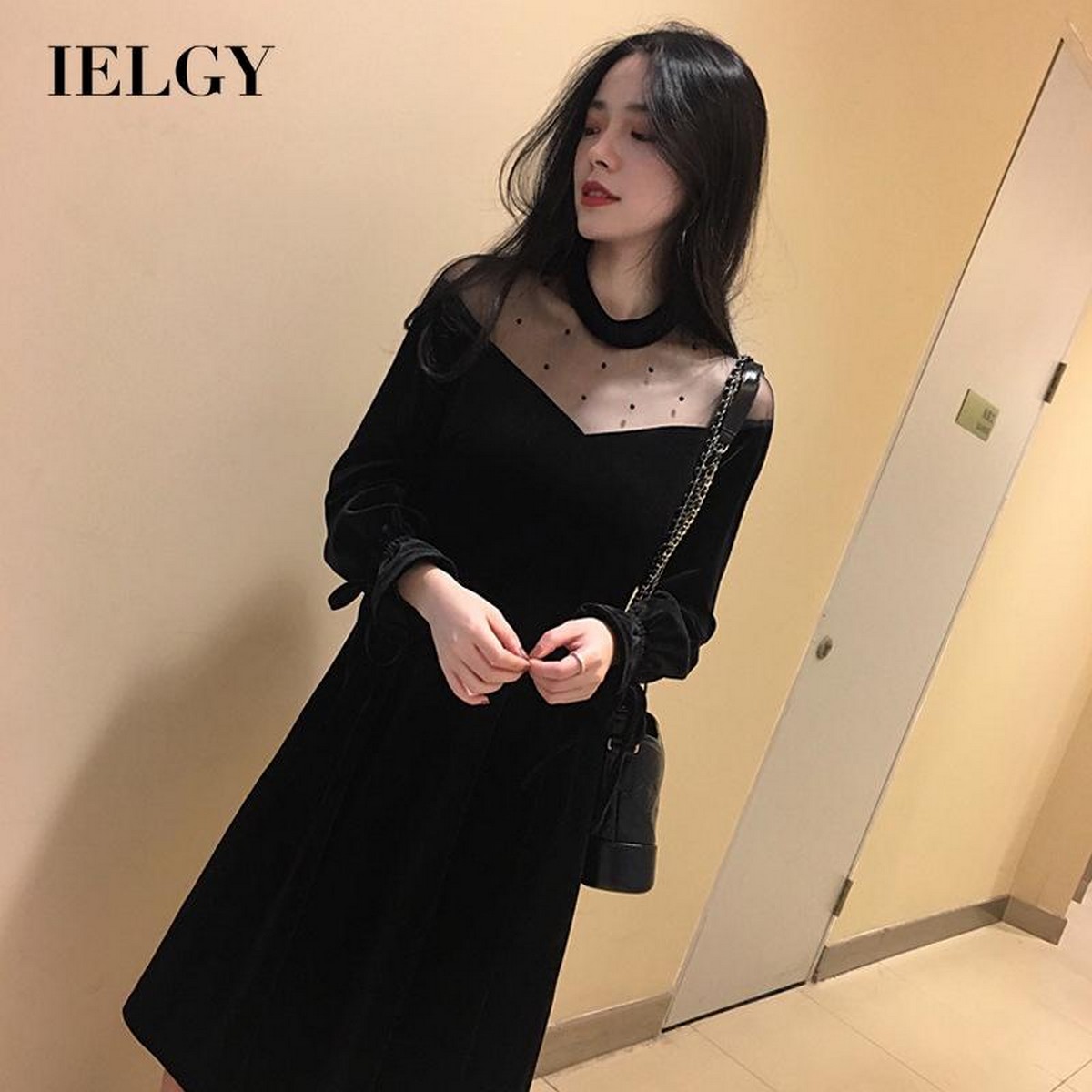 IELGY Women's dress all-match black casual long sleeves medium length  fashionable Korean version dress A-line: Buy Online at Best Prices in  Pakistan | Daraz.pk