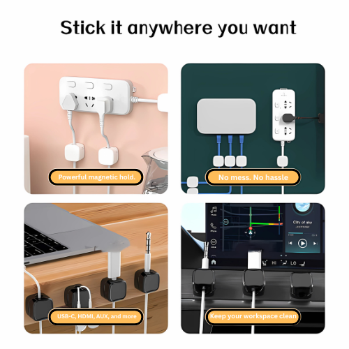 AIRYESH Magnetic Cable Organizer Clips – 2/4/6 PCS Wire Holder for Charger, USB, Earphone – Desk & Wall Cord Management Clips – Adjustable Cable Winder for Home & Office Use ,Wall holder, Organizer, Cable holder, wire holder,