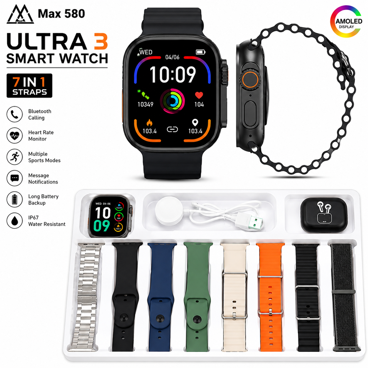Touch Screen| AMOLED Display | Bluetooth Calling | Heart Rate | Sports Mode
