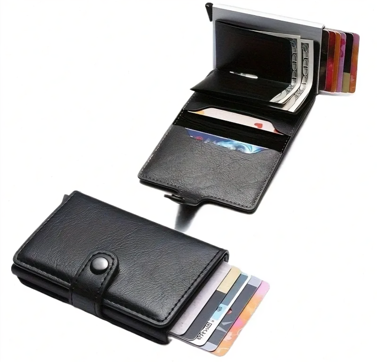 CHINONE RFID Blocking Security Wallet For Men, Blocks RFID from your Credit' Cards and ID's, Slim, Small, Minimalist Wallet, Pop Up Card Holder with Button Black Color