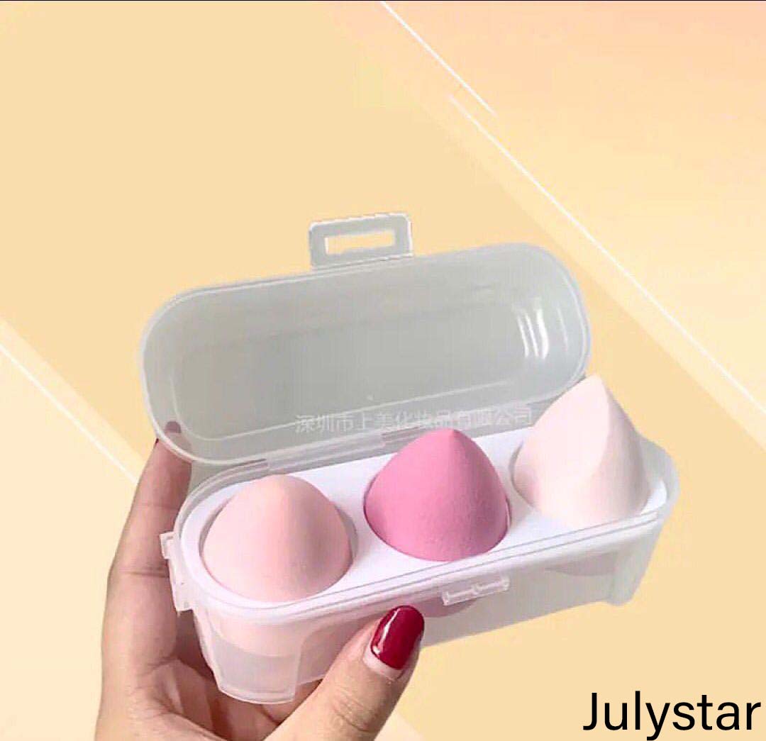 Julystar 1 Box 3pcs Transparent Pack Makeup Sponge 3 Color Beauty Sponges Cosmetics Puff For Girls & Women