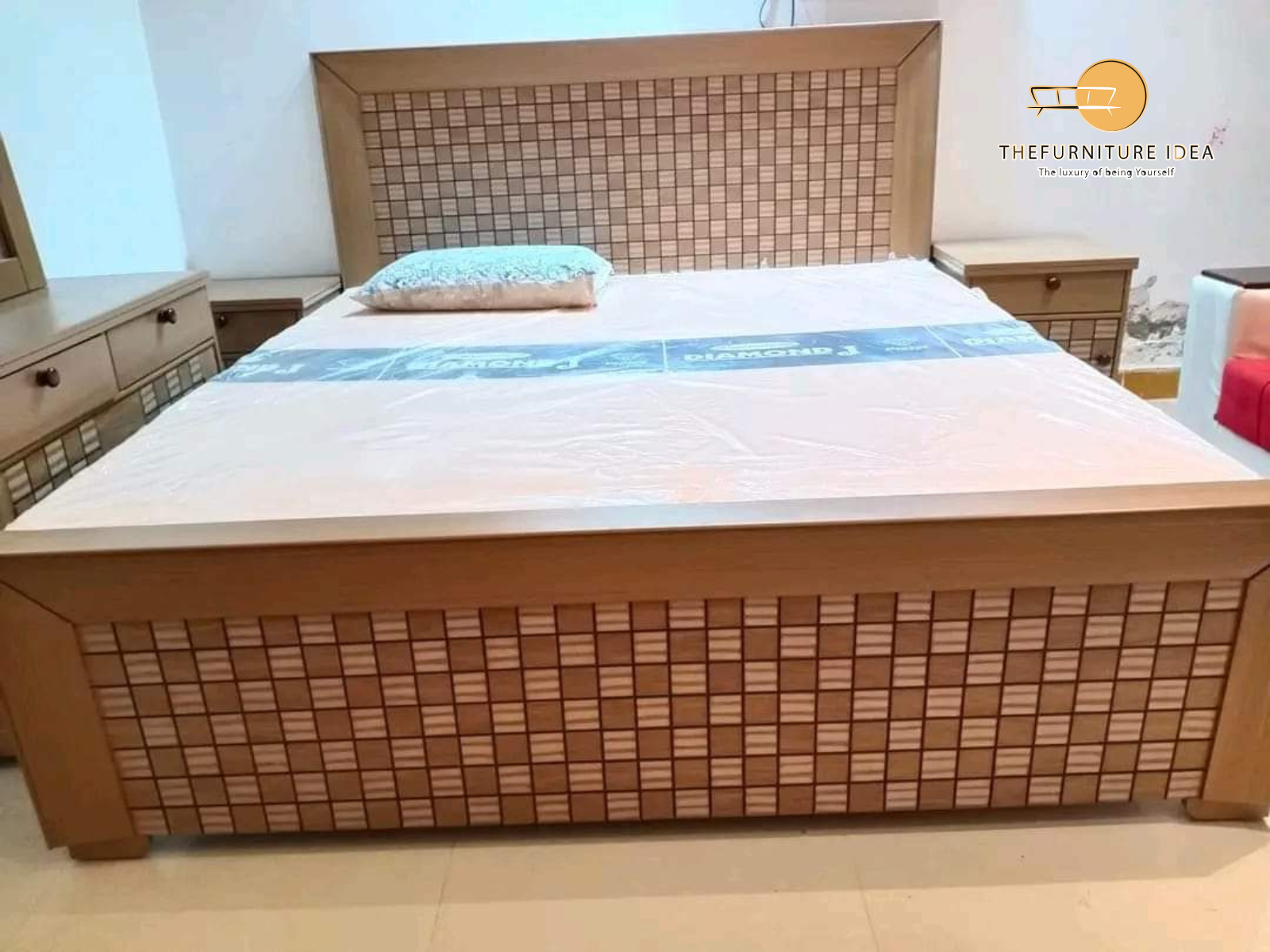 Wooden King size bed with two side tables The furniture idea Daraz.pk