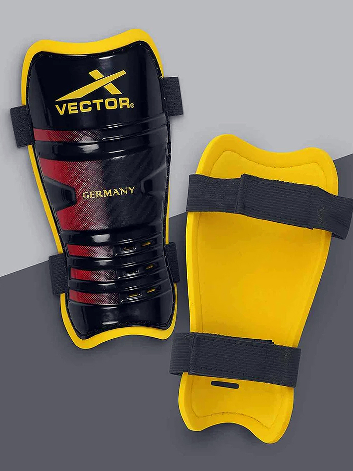Vector X Germany Football Shin Guard with EVA Foam Cushioning, Hard PP Shell & Secure Fit | Lightweight Leg Protection for Training & Match Play