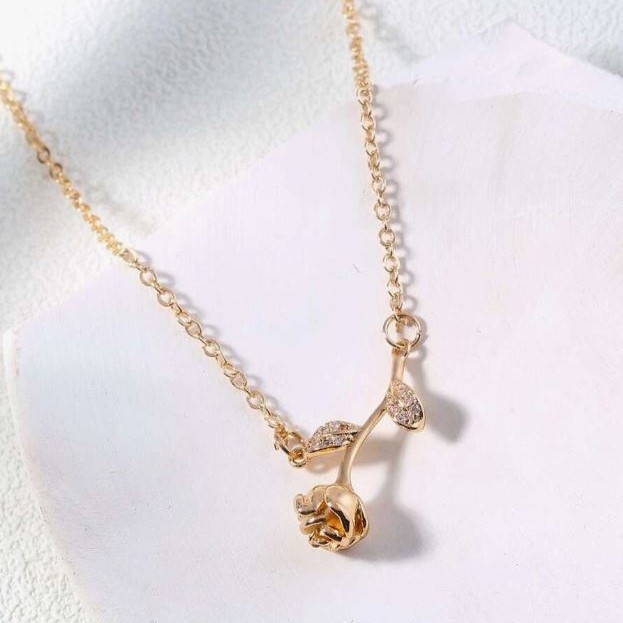 Rose Charm Stainless Steel Necklace Drop Pendant for Girls & Women's | 925 Gold Rose Romantic Jewelry