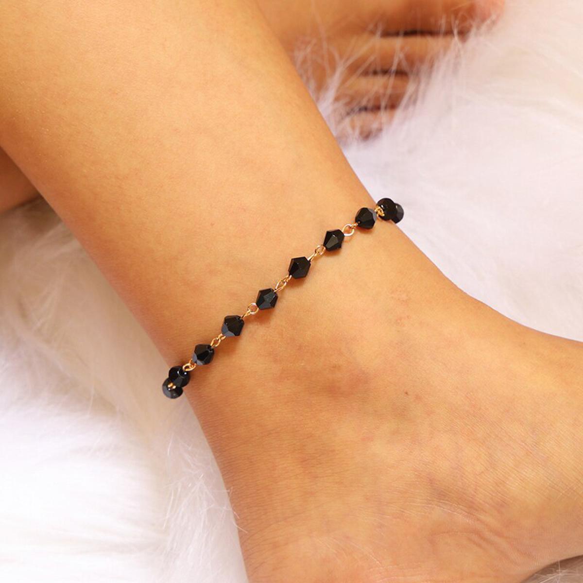 Vintage Black Crystal Stone Beads Charms Beach Anklet For Women Boho Style Ankle Bracelet Handmade Leg Bracelet Jewelry Gifts