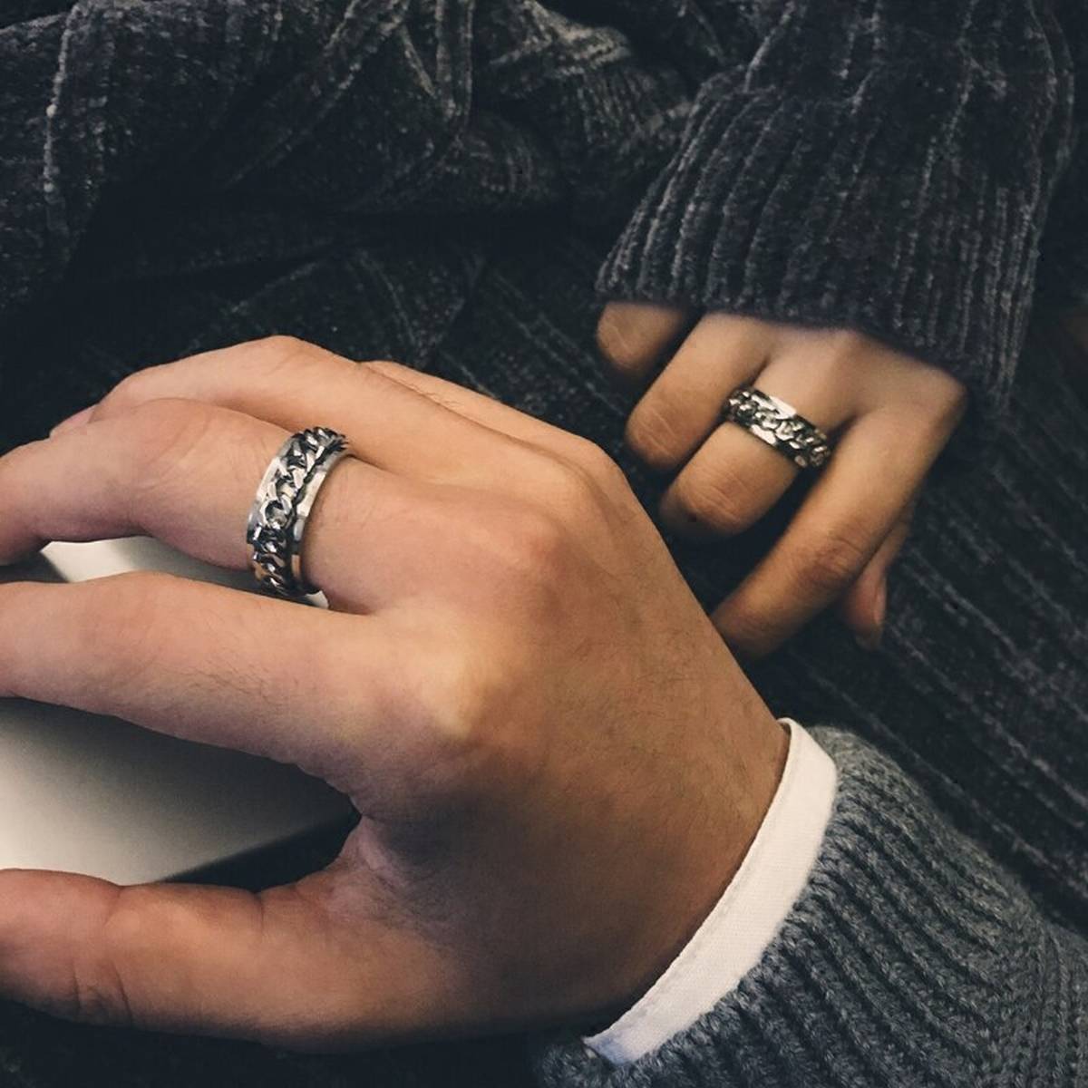 titanium stainless steel wedding rings for women accessories punk engagement couple silver male men chain finger ring female