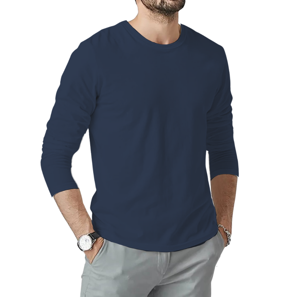 MK Fashion , Long Sleeves Plain Colors Round Neck Casual Trendy Tshirts For Mens