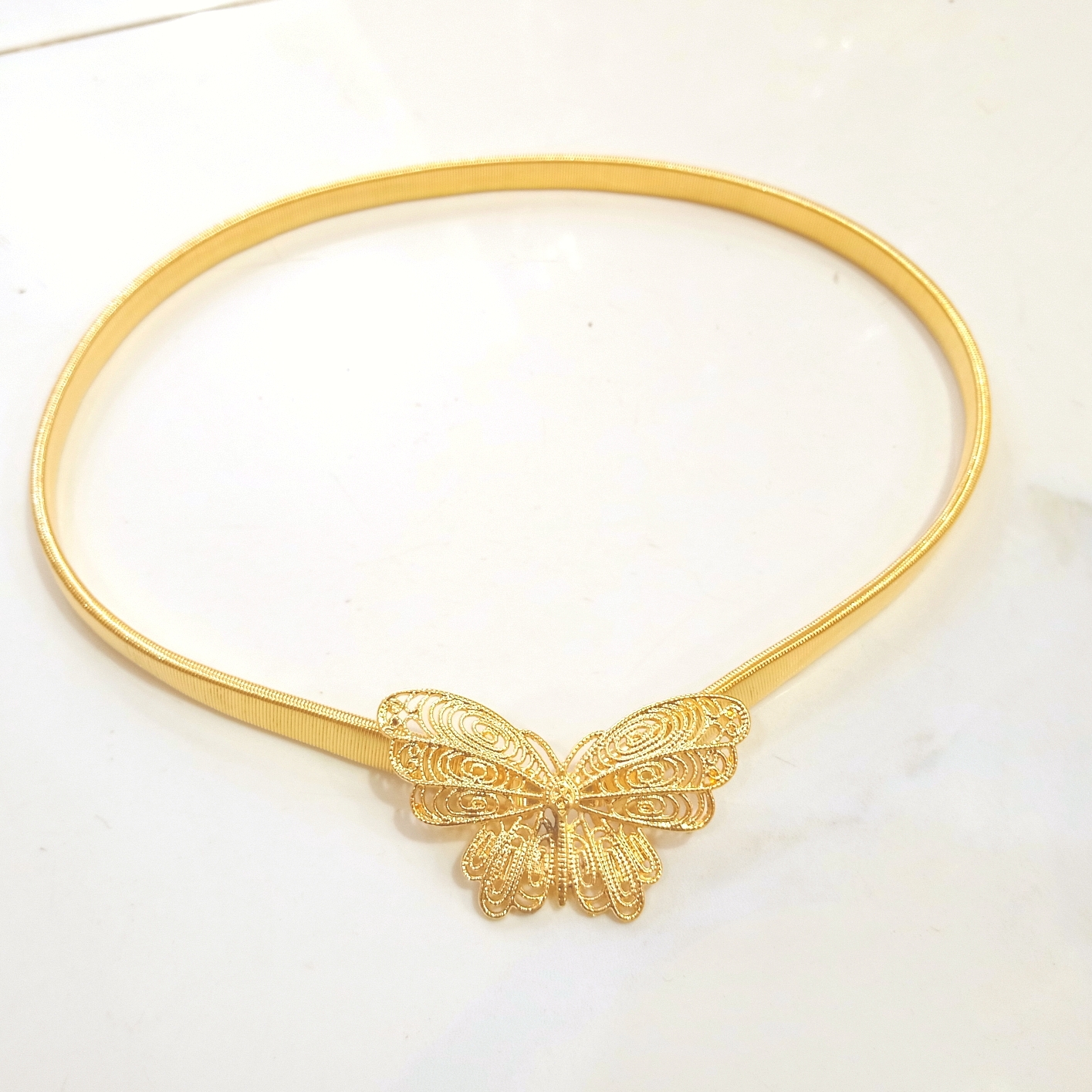 Gold Metal Belt For Women Buterfly Buckle waist belt ladies Skirt Elastic Thin Slim Waistband 2024