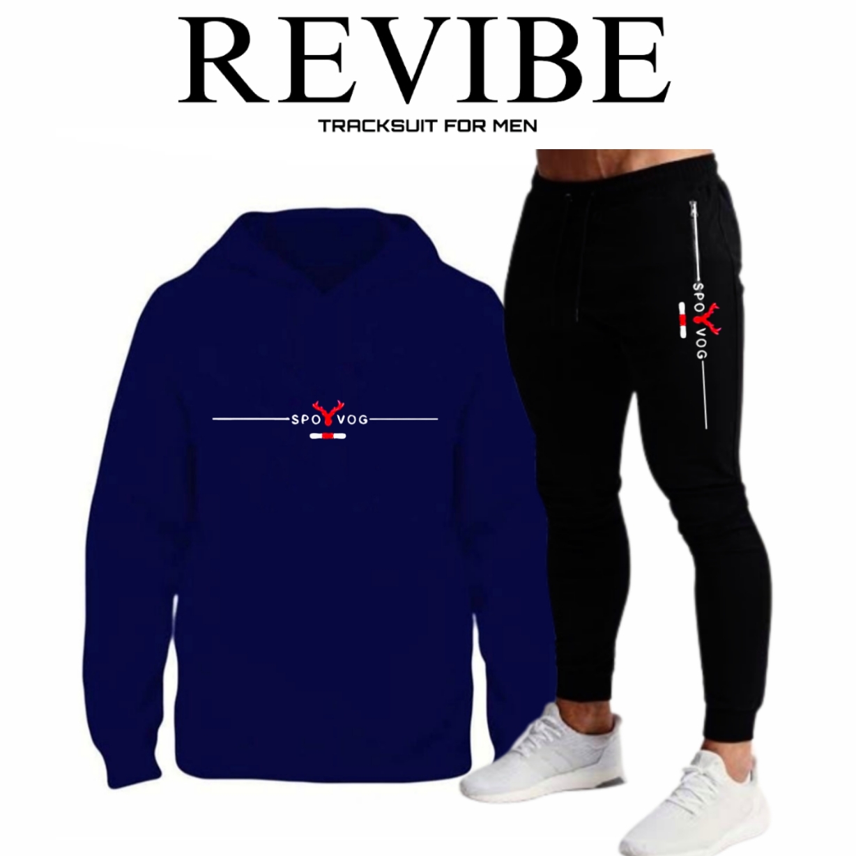 REVIBE - Black Trendy Printed Tracksuit For Men - Hoodies For Men