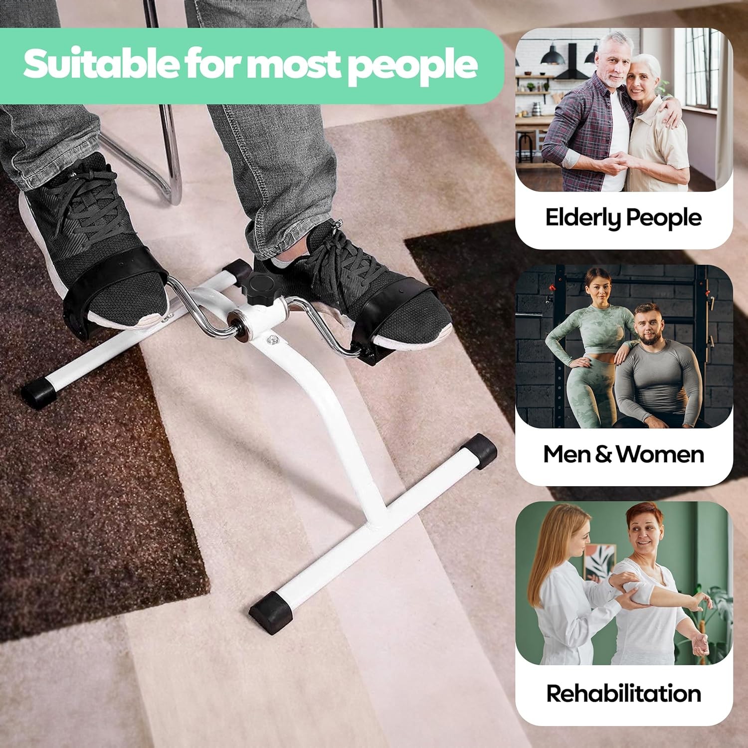 Imported Mini Exercise Pedal Bike Mini Exercise Cycle for Arms ,Foots and Legs, Portable Foot Cycle, Adjustable Tension Knob Manual Machine  Tension Rope Pedal Puller Legs Exerciser Yoga  Rally Fitness Four Stretcher Pedal Leg Spring