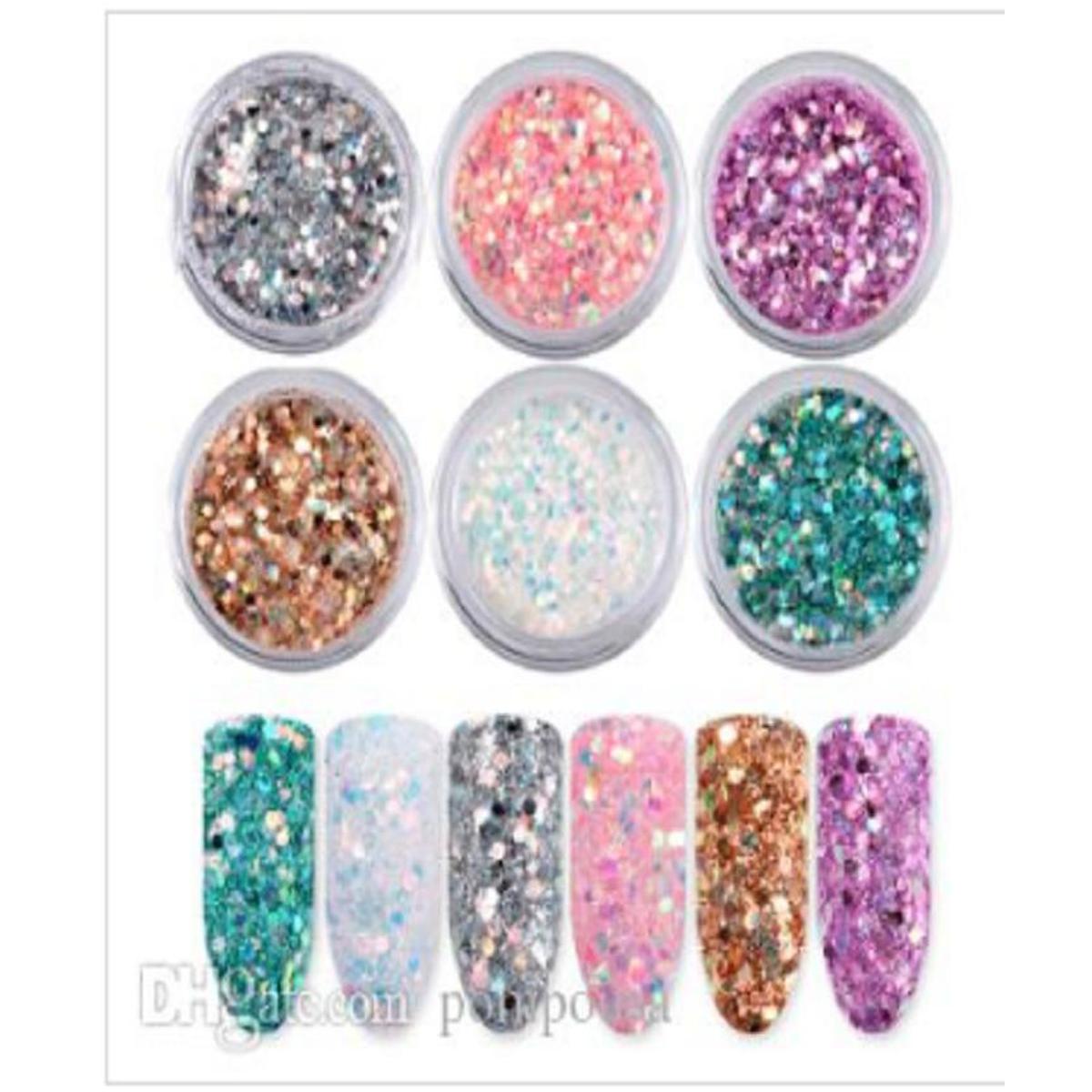 6 boxes/set Laser Mixed Nail Glitter Powder Sequins Shinning Colorful Nail Flakes 3d Charm Dust For Nail Art Decorations