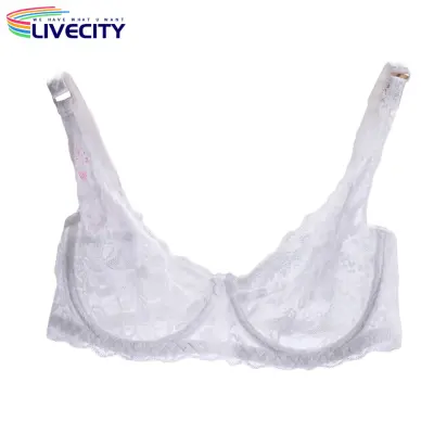 Stunning Lace Floral Padded Bra White Hollow Out Design