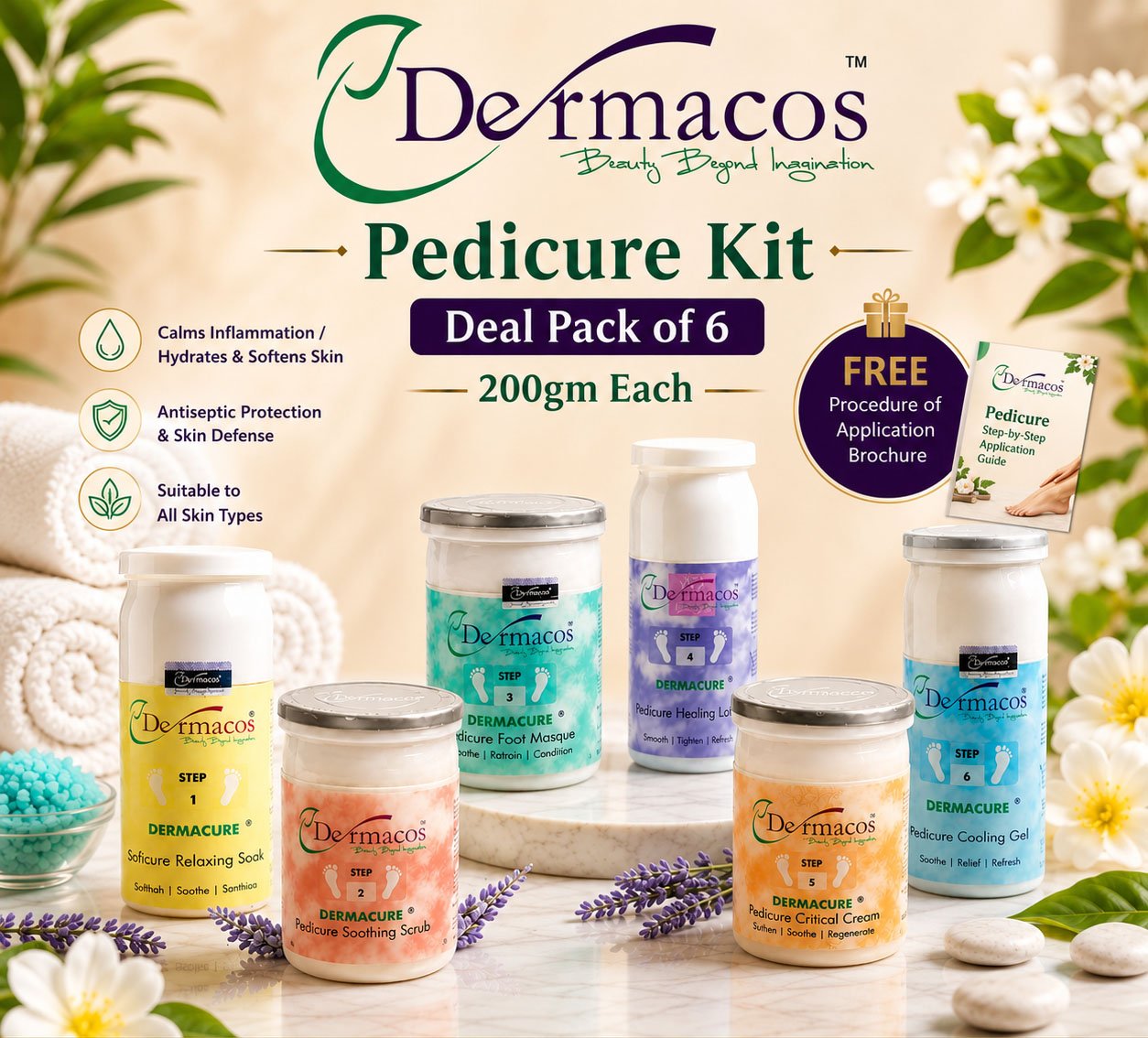 Pedicure Kit (200ml Each) Pack of 6 | Foot Care for a Soft, Fresh Feel | 200ml each, Pack of 6