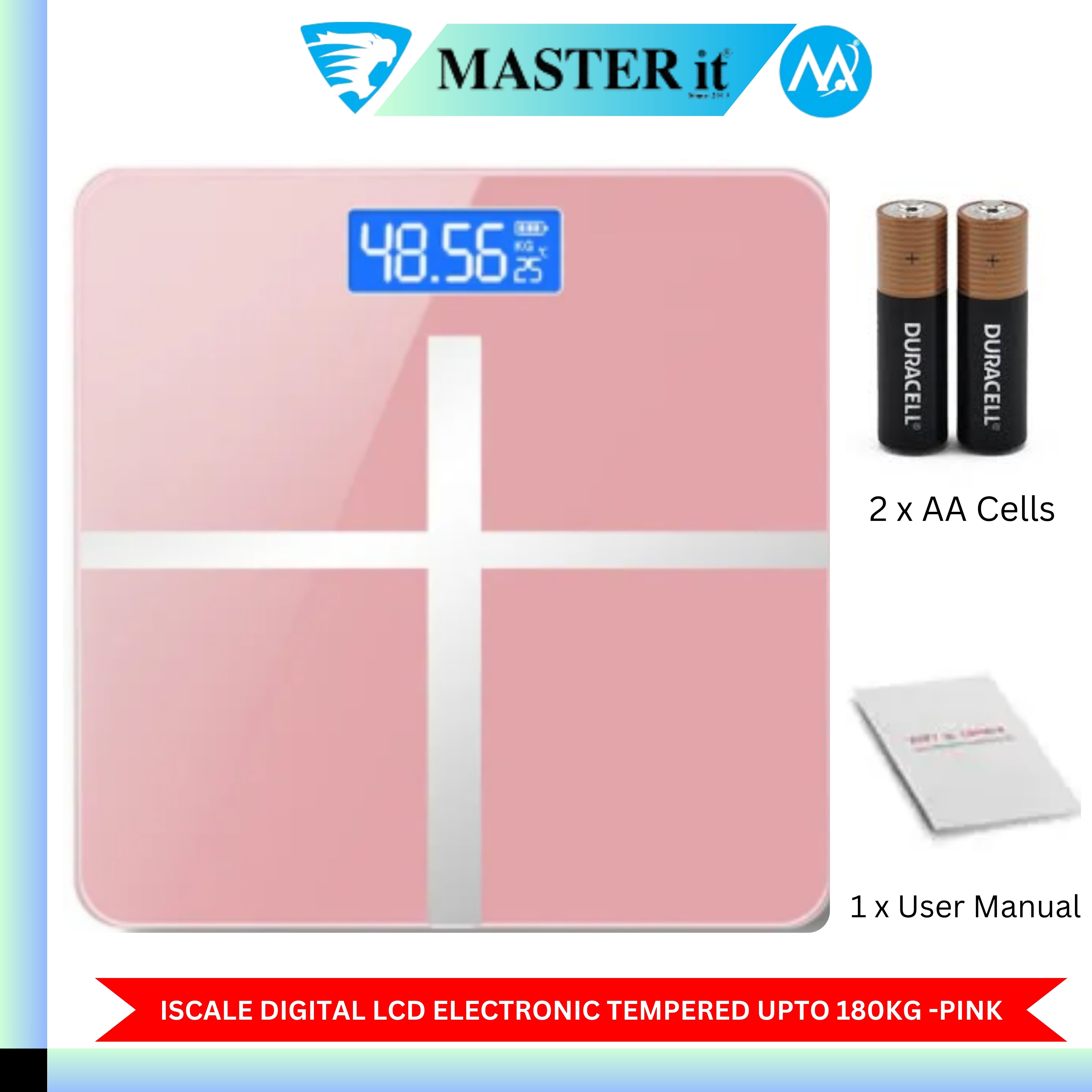 Upto 180kg iScale Rechargeable Weight Machine - 8mm Tempered Glass - Digital Heavy Duty Electronic Weighing Scale with Dual LED Display - Heavy Electric Weight Machine With Durable Steel Quality - For Home & Personal Use - Black//Blue/Silver