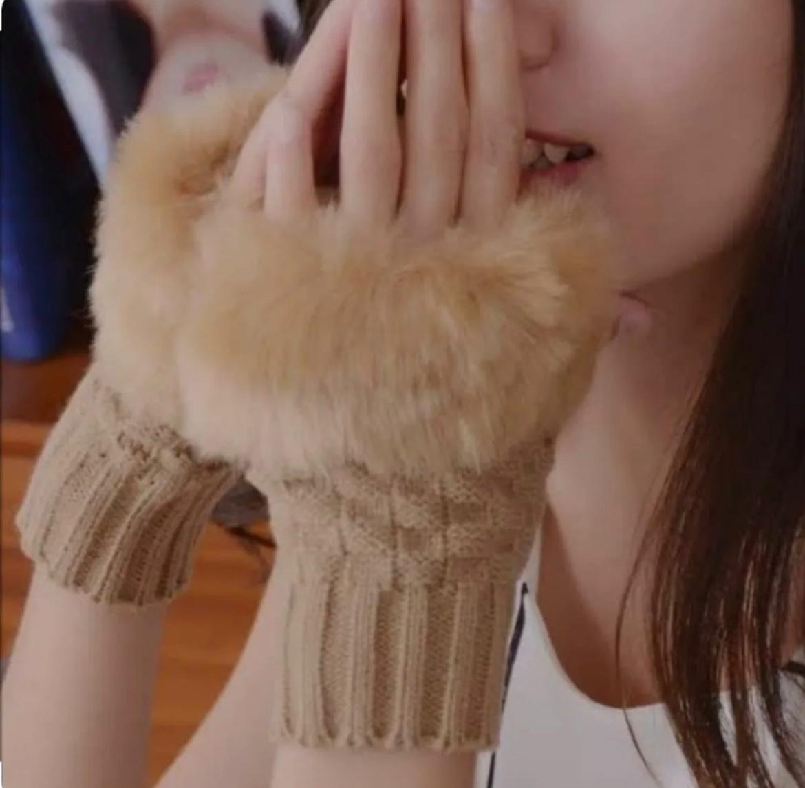 Women Girls Winter Wool Knit Gloves Warm Fingerless Gloves Mitten Crochet Thumbhole Arm Wrist Ultra Soft