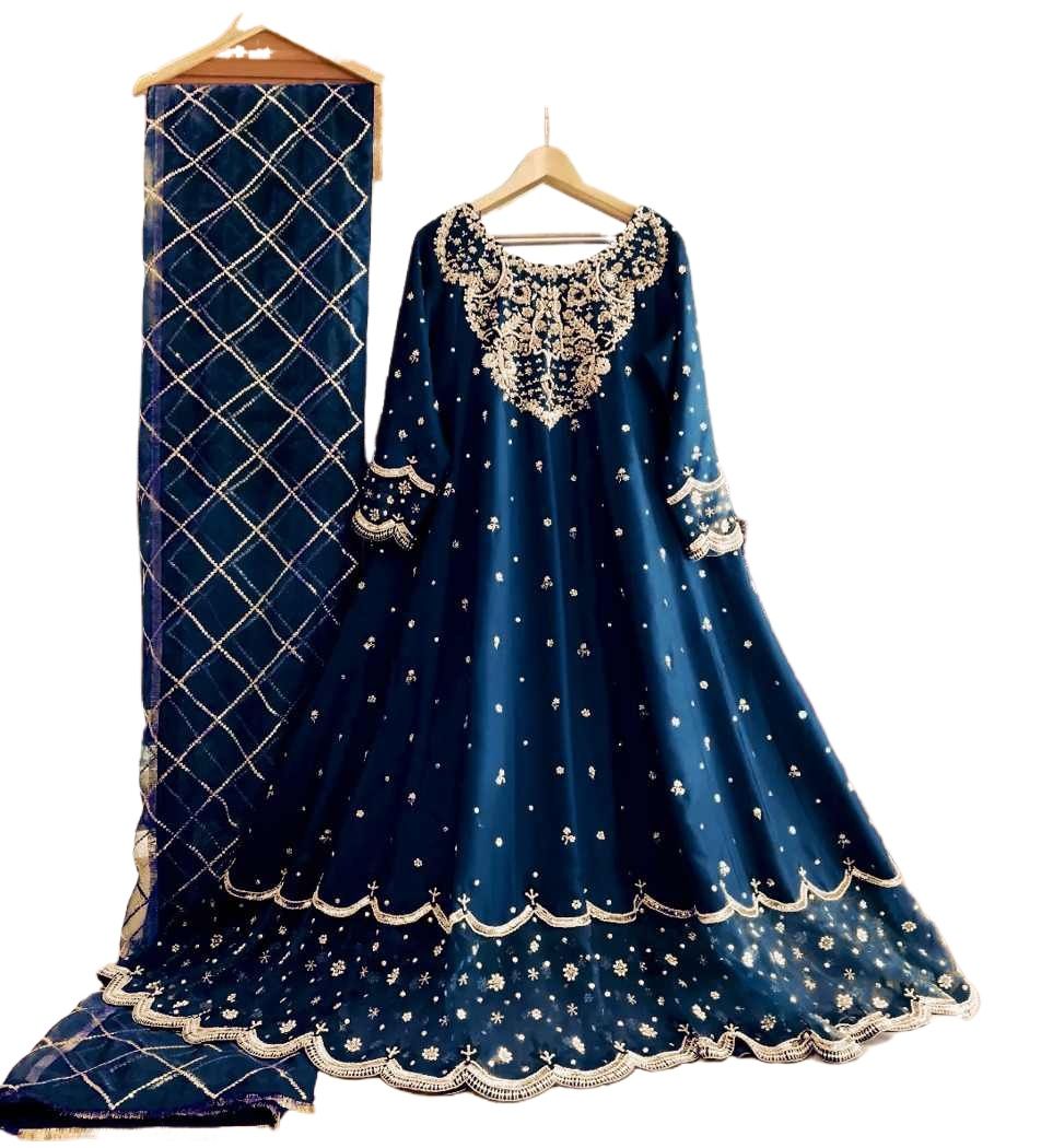 Women Dresses Embroidered 3 Piece Dress Maxi Heavy Neck & Border Embroidery Shamose Silk Maxi Ready to Wear Fully Emb Dupatta 3Pcs Suits Women & Girls