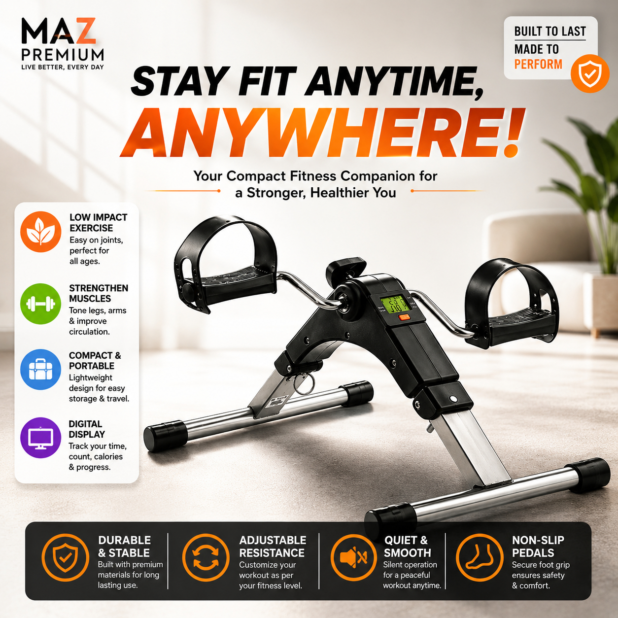 Dan Technology Arm & Leg Exerciser Pedal Cycle – Portable Mini Exercise Bike for Home & Office, Adjustable Resistance Pedaler for Arm & Leg Workout, Compact Under Desk Fitness Cycle