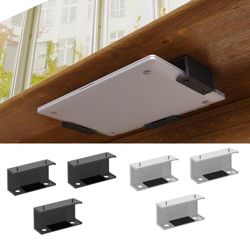 Metal Laptop Mount Under Desk Shelf Holder for Notebooks, Tablets, Cable Boxes, Modems, Smart TV Boxes