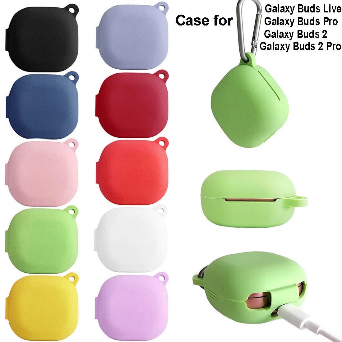 Samsung Galaxy Buds Silicone Case Cover | Compatible with Buds Live, Buds Pro, Buds 2, Buds 2 Pro & Buds FE | Shockproof Protective Case with Keychain price in Pakistan
