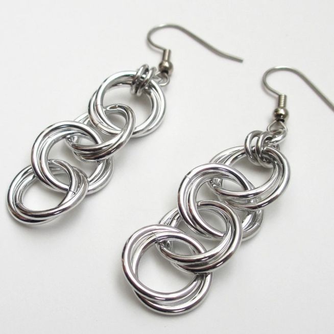 4 Loops Thick Chain Metallic Pendant Punk Golden Silver Plated Dangle Earrings Drop Earrings