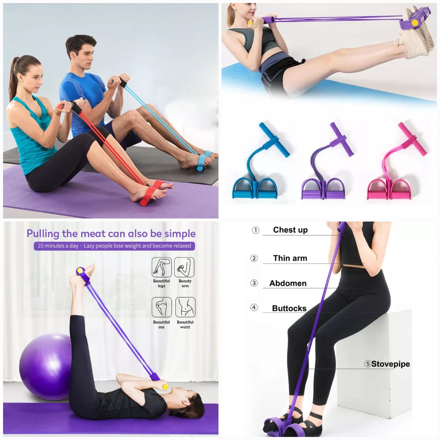 Pull Reducer Resistance Training Bands Tummy Trimmer Bally Fat Burner Body Exerciser Weight Loss Home Gym Home Workout Arm Muscle Builder Double Pull Rope Body Trimmer Pedal Exerciser Yoga Crossfit Exercise Arm Exercise Tummy Body Building Training Unisex