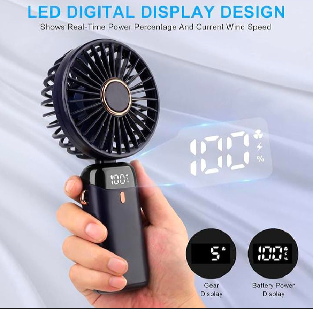 Powerful Mini Handheld Fan LED Screen Rechargeable Portable Fan