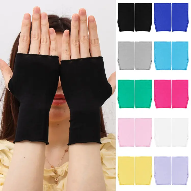 1Pair Outdoors Fingerless Hand Gloves Thin Solid Color Short