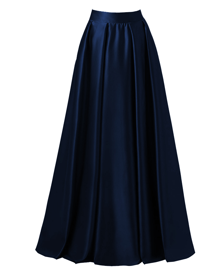 Back Elasticated Solid Silk Flared Swing Maxi Skirt For Women. AE-6707