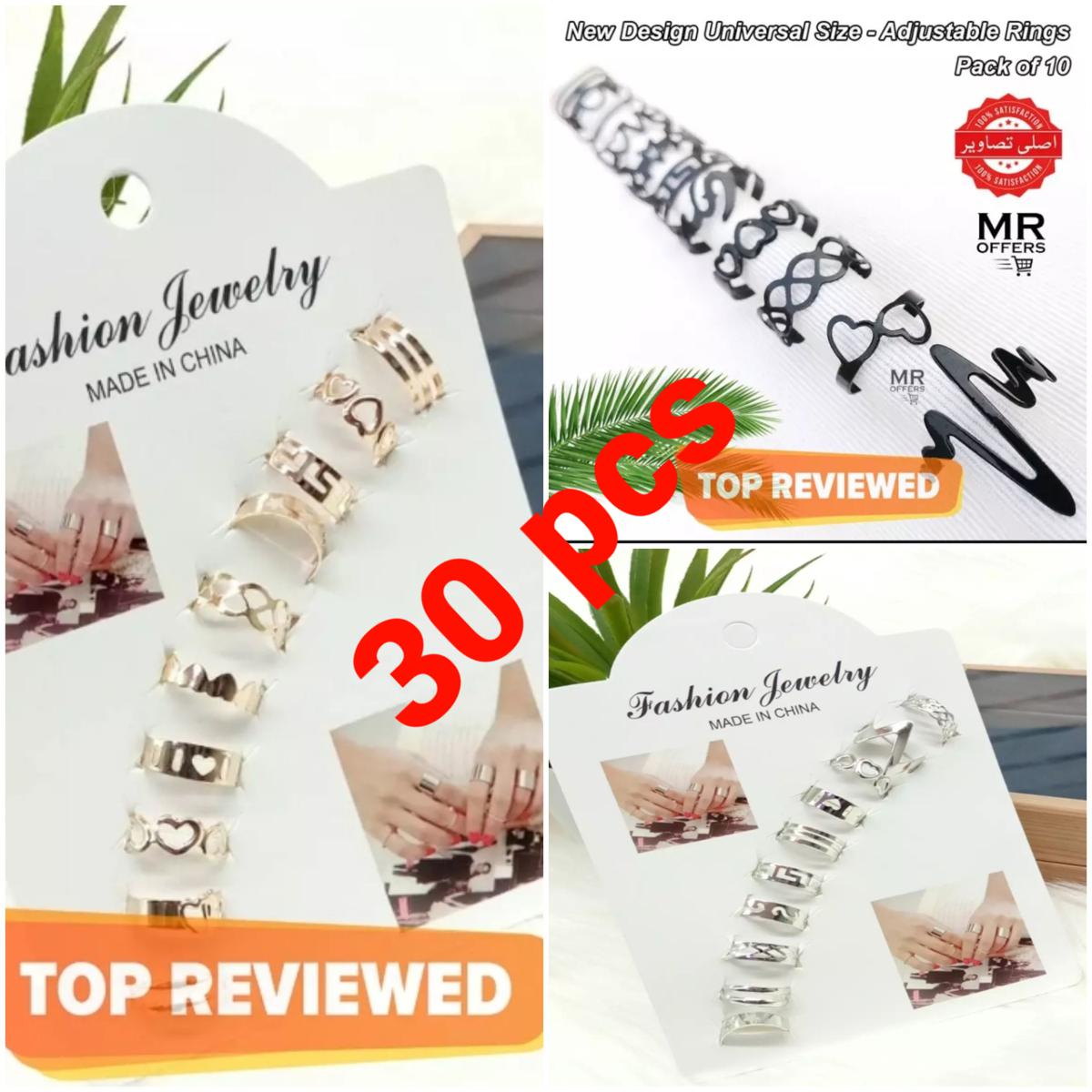 Pack of 30 Adjustable Stainless Steel Ring For Girls Universal size 3 Different Colors Attractive rings for women ECG Heart Design Mix