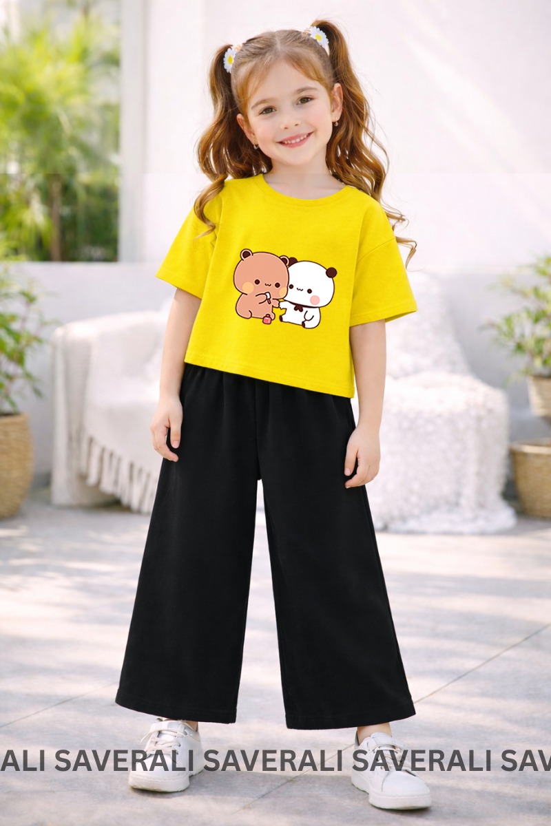 Printed Girls T-Shirt & Black Flapper Set  For Kids – Best for Eid Gift