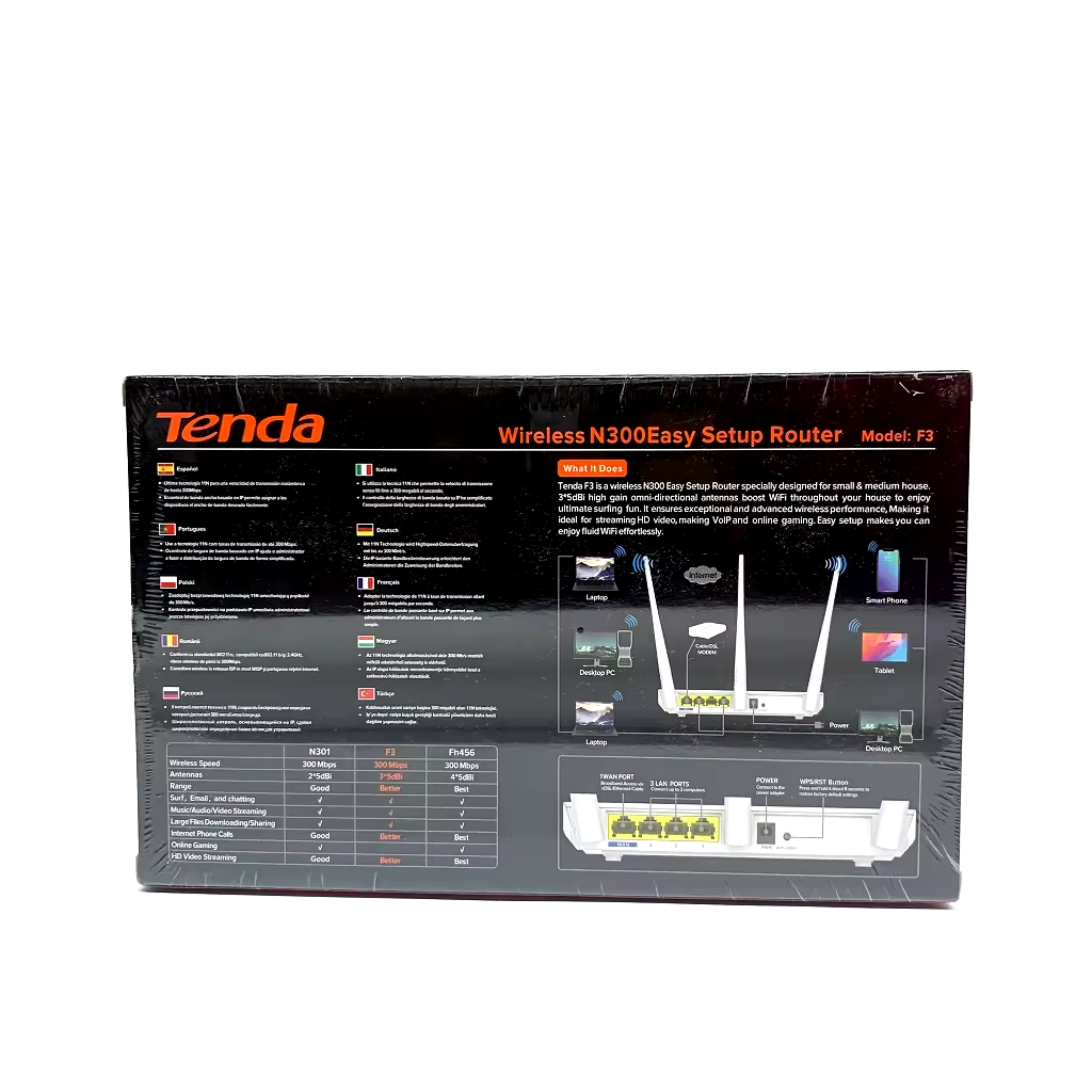 Tenda F3 Wireless WIFI Router 300mbps WI-FI Repeator Booster Extender Home Network RJ45 4 Ports - Wireless Router Mode | Access Point Mode | Universal Reapeter Mode | WISP Mode