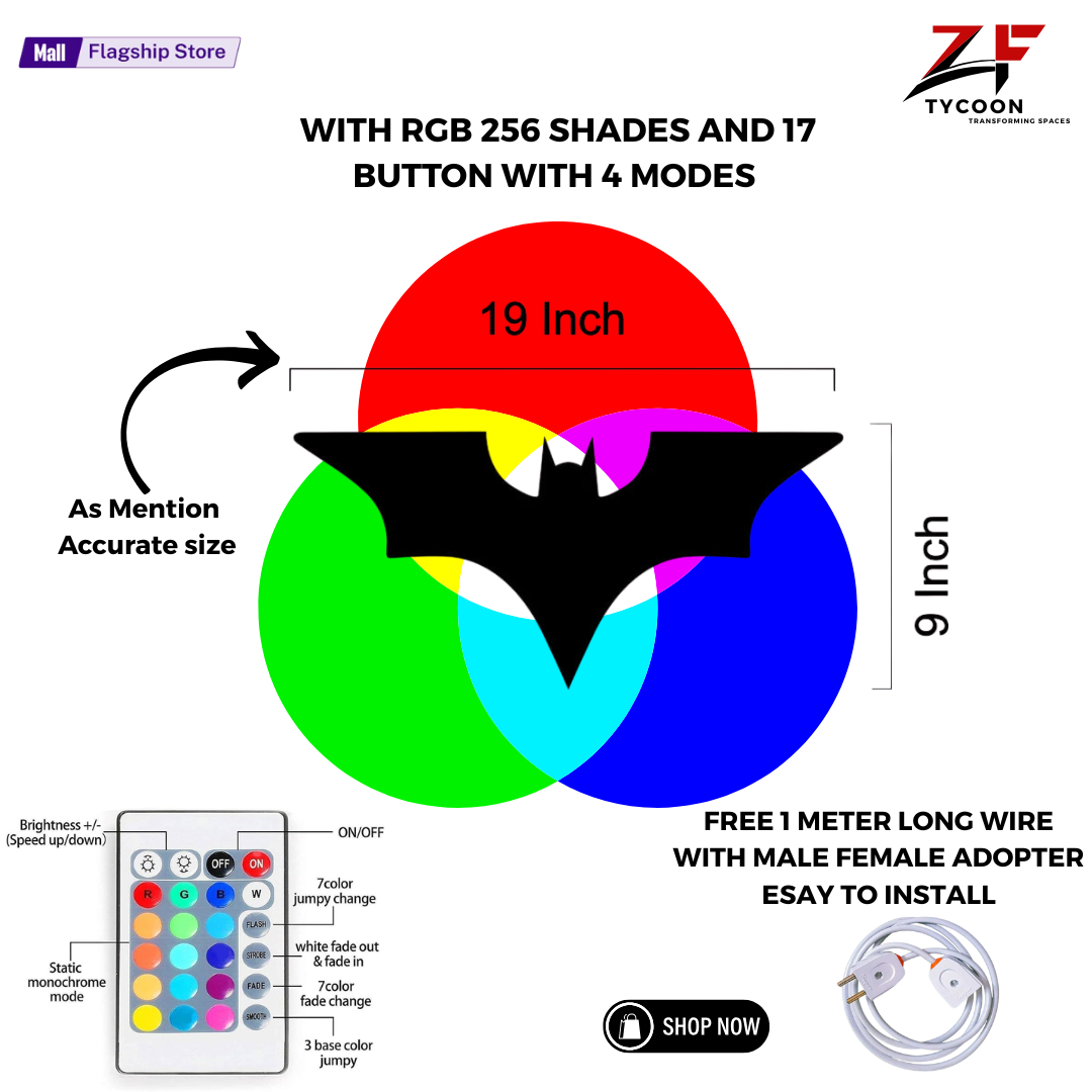 ZF 3D Batman Led Wall Lamp Wooden ZRK 7mm Thickness - Gaming Decor - ZF Tycoon room decor - Color Black