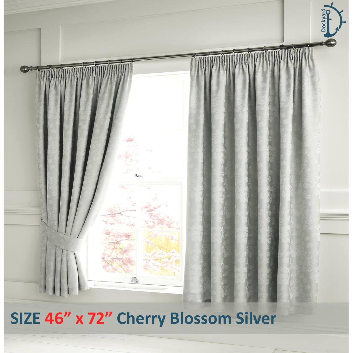 Cherry Blossom Curtain Set – Silver Grey, Jacquard Curtains for room - Pack of 2 with FREE Tie Back