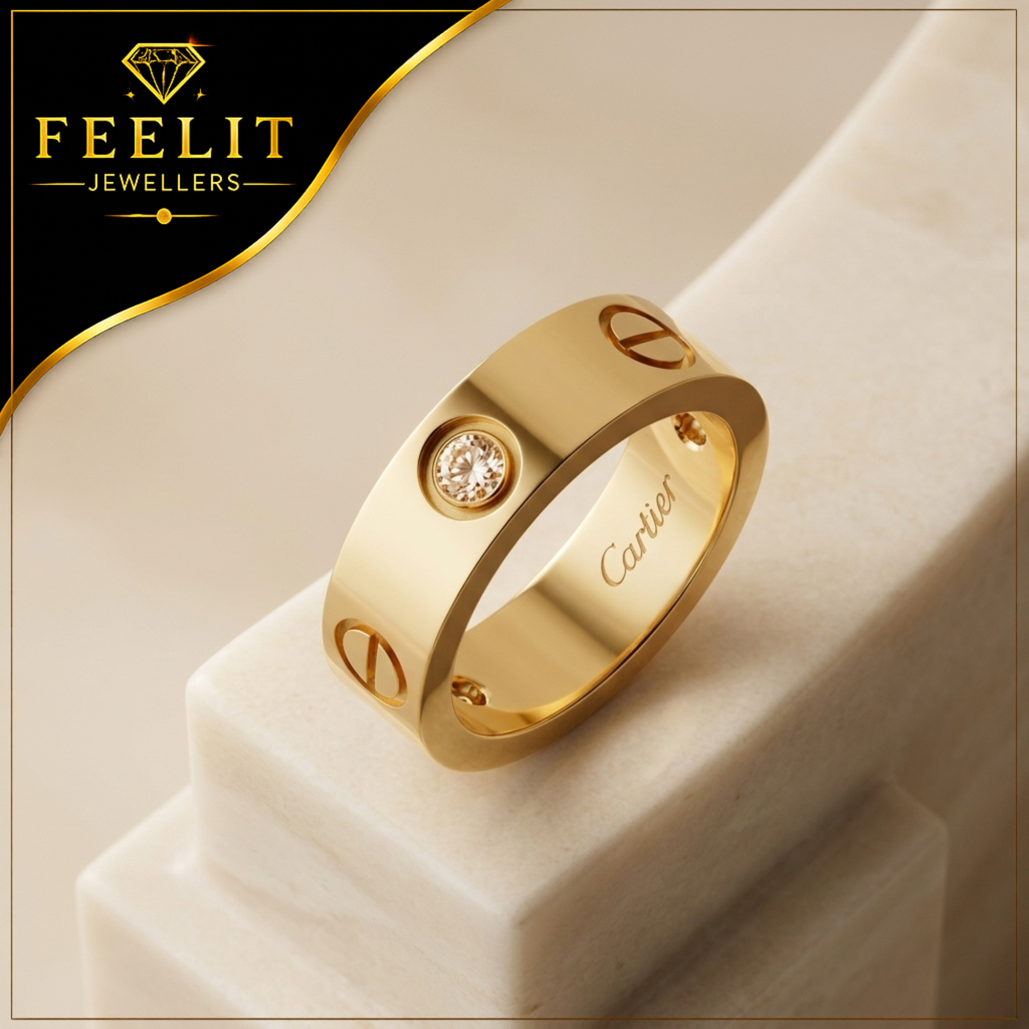 Luxury Gold Finish Crystal Screw Design Ring for Girls & Women | Stainless Steel Fashion Ring | Elegant Daily Wear Finger Ring | Trendy Jewellery Gift