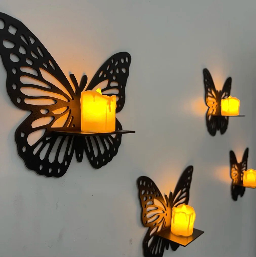 Lifestyle Glory Brand Decorative Butterfly Wall Shelf, Decoration Candlestick, Wall Décor Ideas, Wooden Wall Shelves | New Premium Wooden Wall Art Light Big Size I Wall Decor Art for bedroom I DIY Design Decoration Piece for Home Decor I Home Furniture