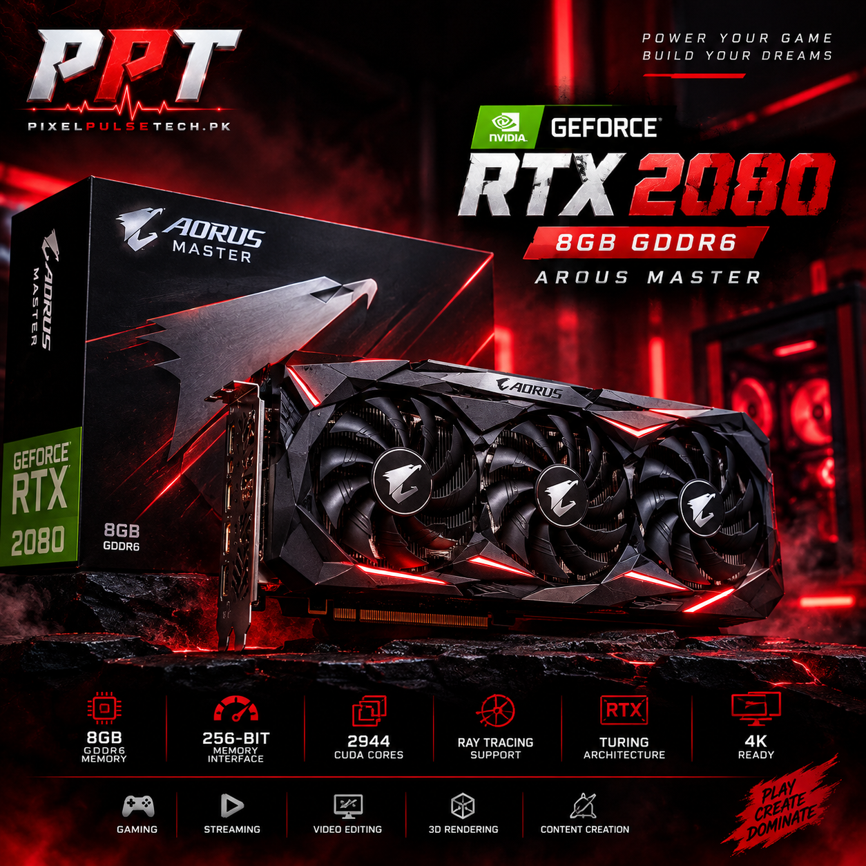 RTX 2080 super 8GB GDDR6 Graphics Card 256-Bit Gaming GPU | High Performance Graphics Card for PC Gaming, Rendering & 4K pixelspulsetech