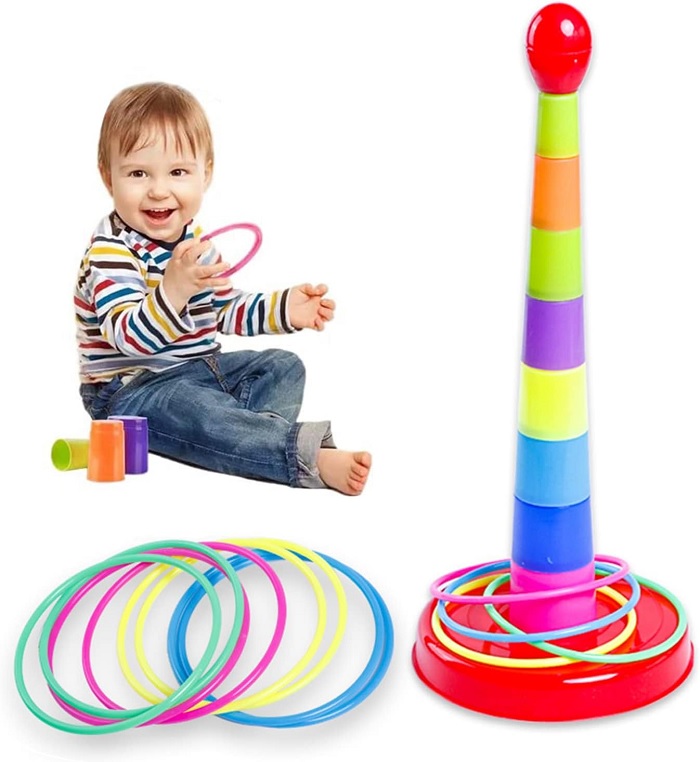 Kids Ring Pile Up Toys 10 Pcs With Happy Emoji Head - Multicolor KS